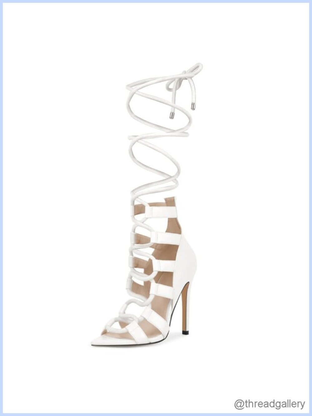 Gladiator Strappy Stiletto High Heel Sandals Lace Up Ankle Strap Faux Leather